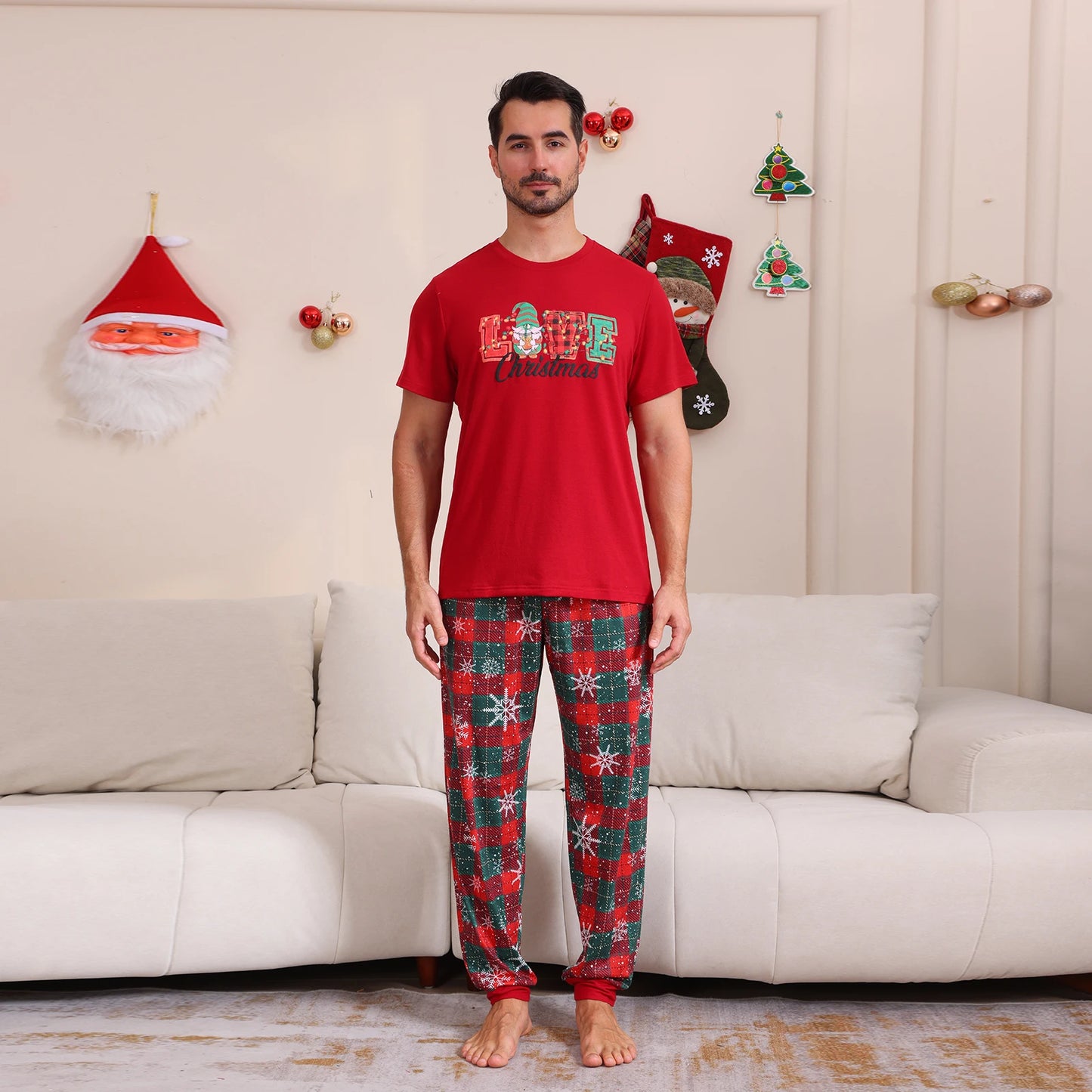 2025 Christmas Pajamas Set Short Sleeve O Neck T-Shirt+Trousers 2 Pieces Suit Family Matching Outfits Print Homewear Xmas Look