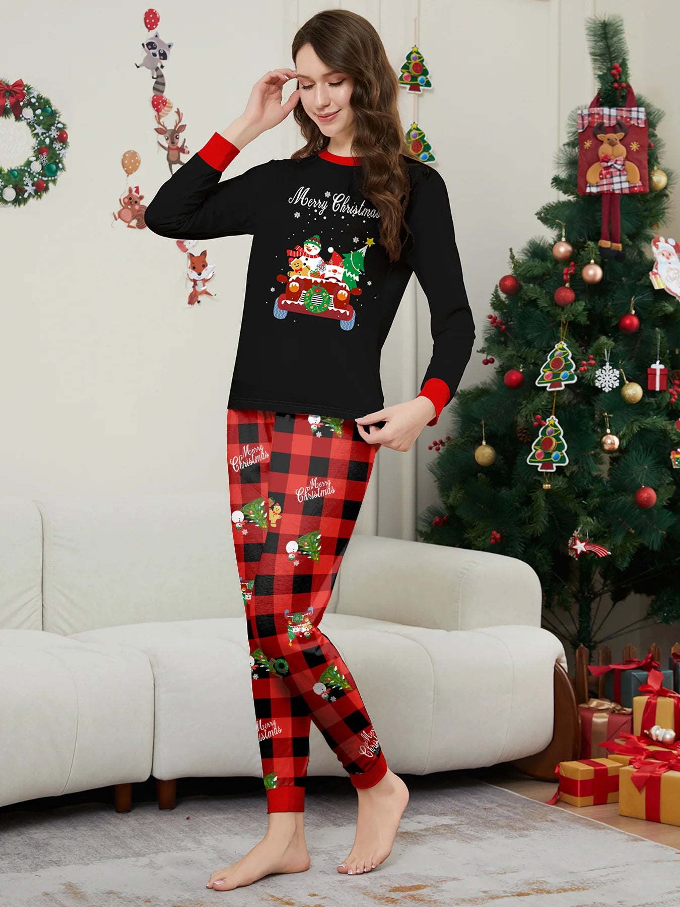 2026 New Year's Clothes Family Christmas Pajamas Set Adults Kids Matching Outfit Full Sleeve 2 Pcs Suit Baby&dog Romper Xmas Pjs