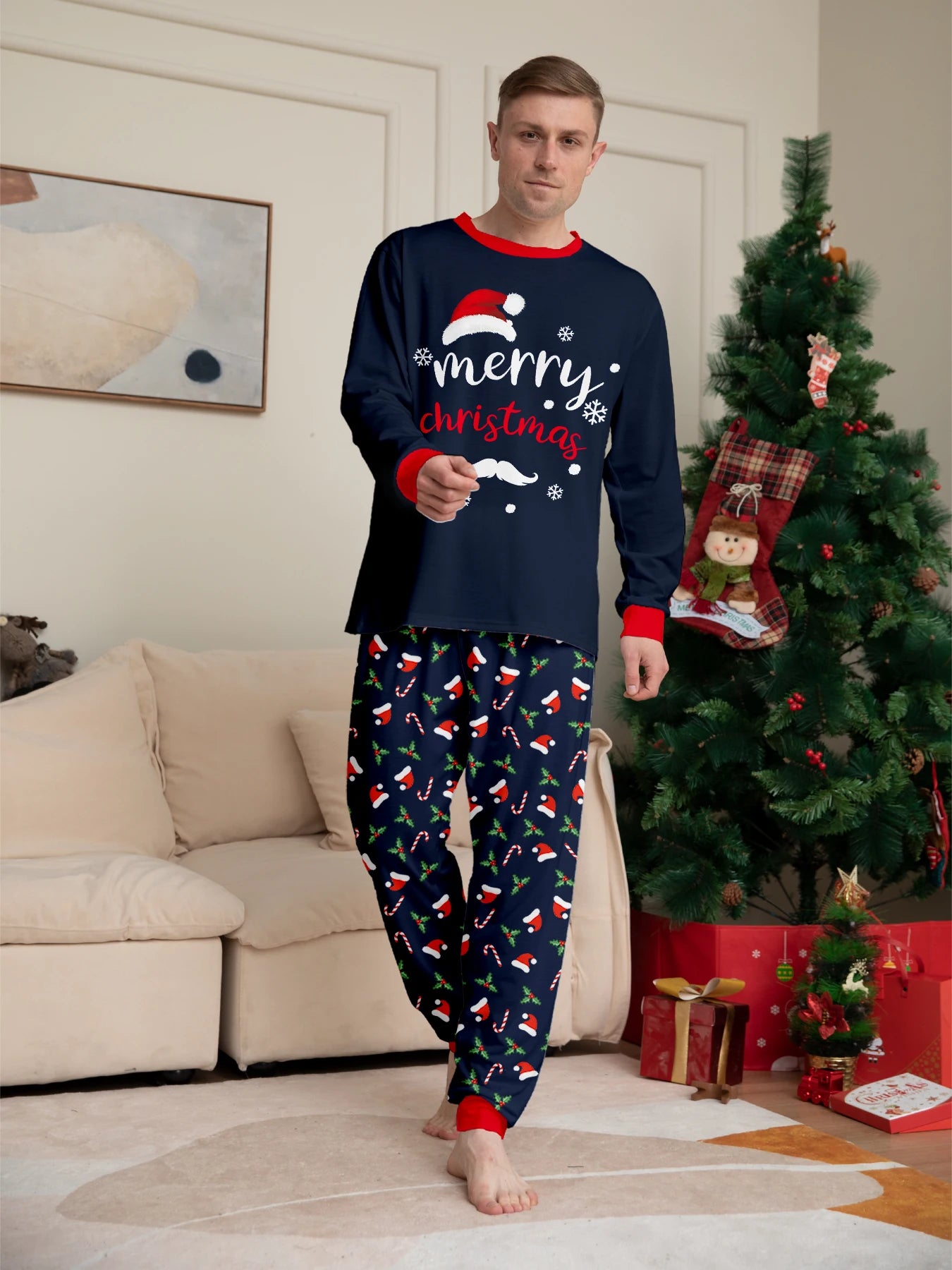 Merry Christmas Print Pajamas Set Mom Dad Kids Matching Outfits Clothing Sets Baby Romper Pjs Soft Warm Xmas Family Look Pyjamas