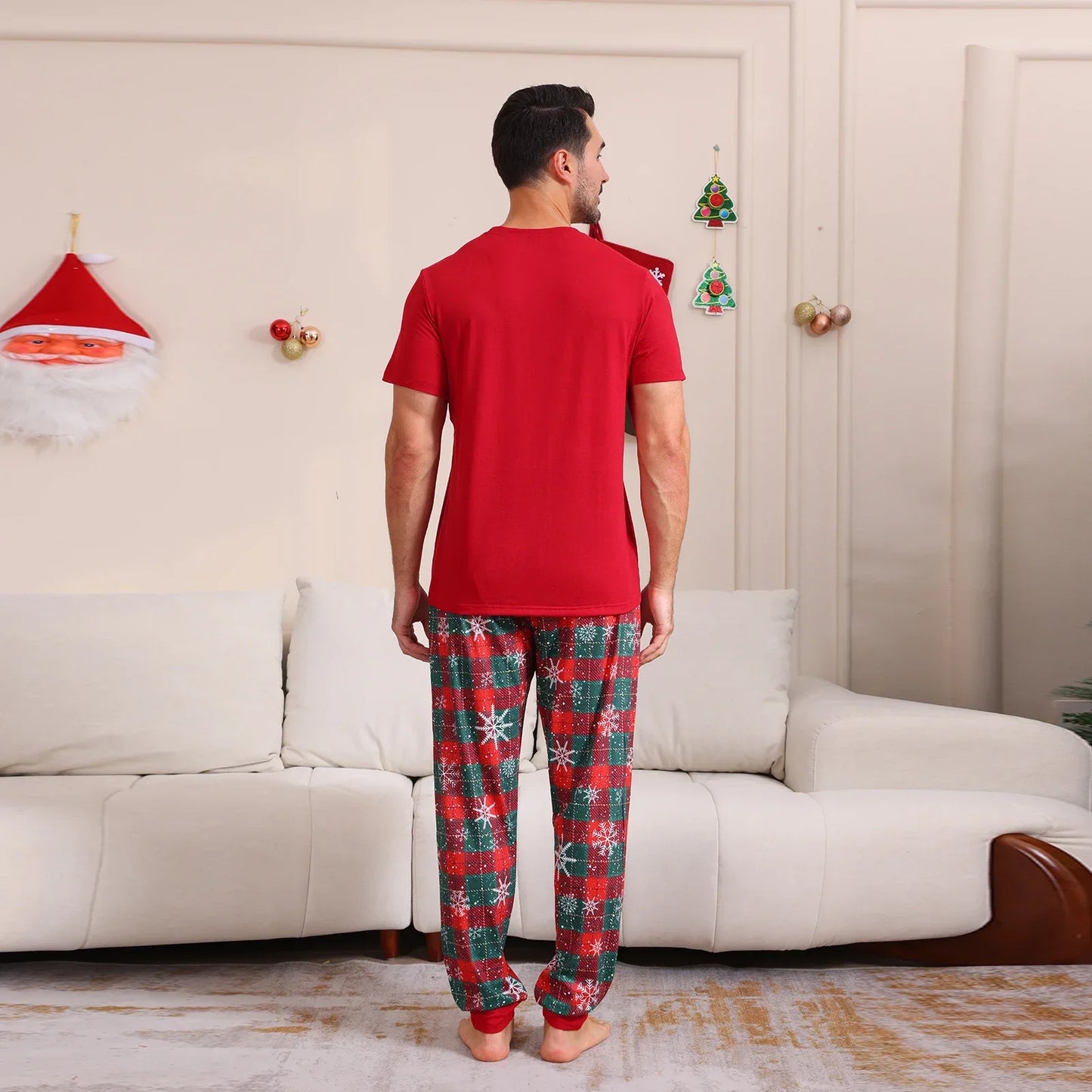 2025 Christmas Pajamas Set Short Sleeve O Neck T-Shirt+Trousers 2 Pieces Suit Family Matching Outfits Print Homewear Xmas Look