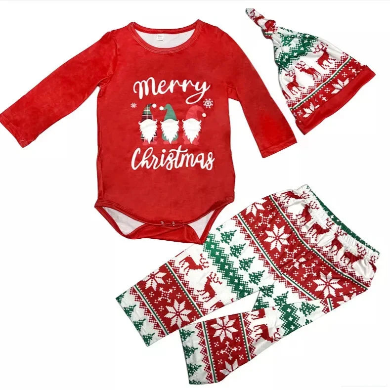 2025 Family Matching Pajamas Cartoon Print Adults Kids Christmas Clothing Set.