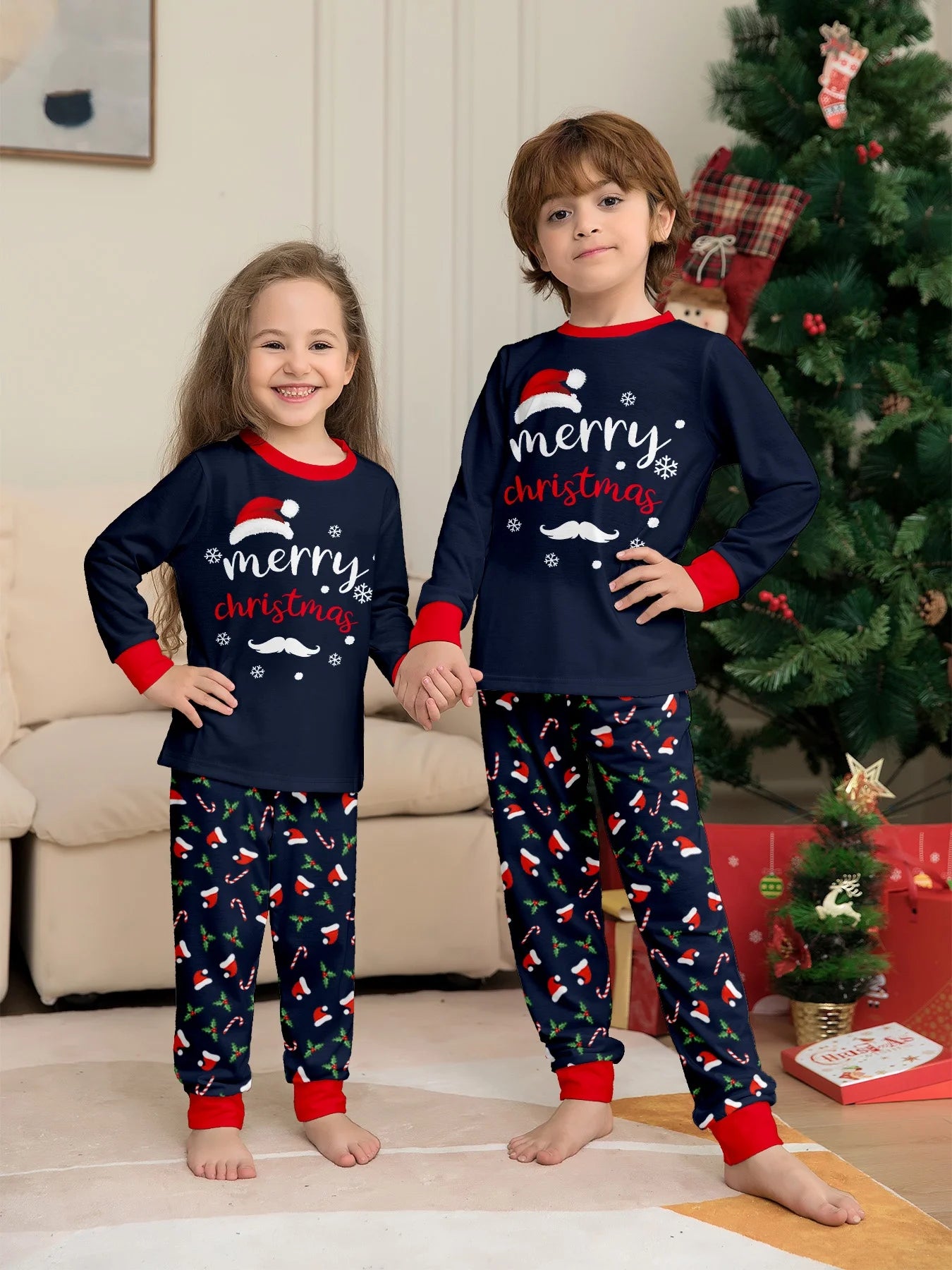 Merry Christmas Print Pajamas Set Mom Dad Kids Matching Outfits Clothing Sets Baby Romper Pjs Soft Warm Xmas Family Look Pyjamas