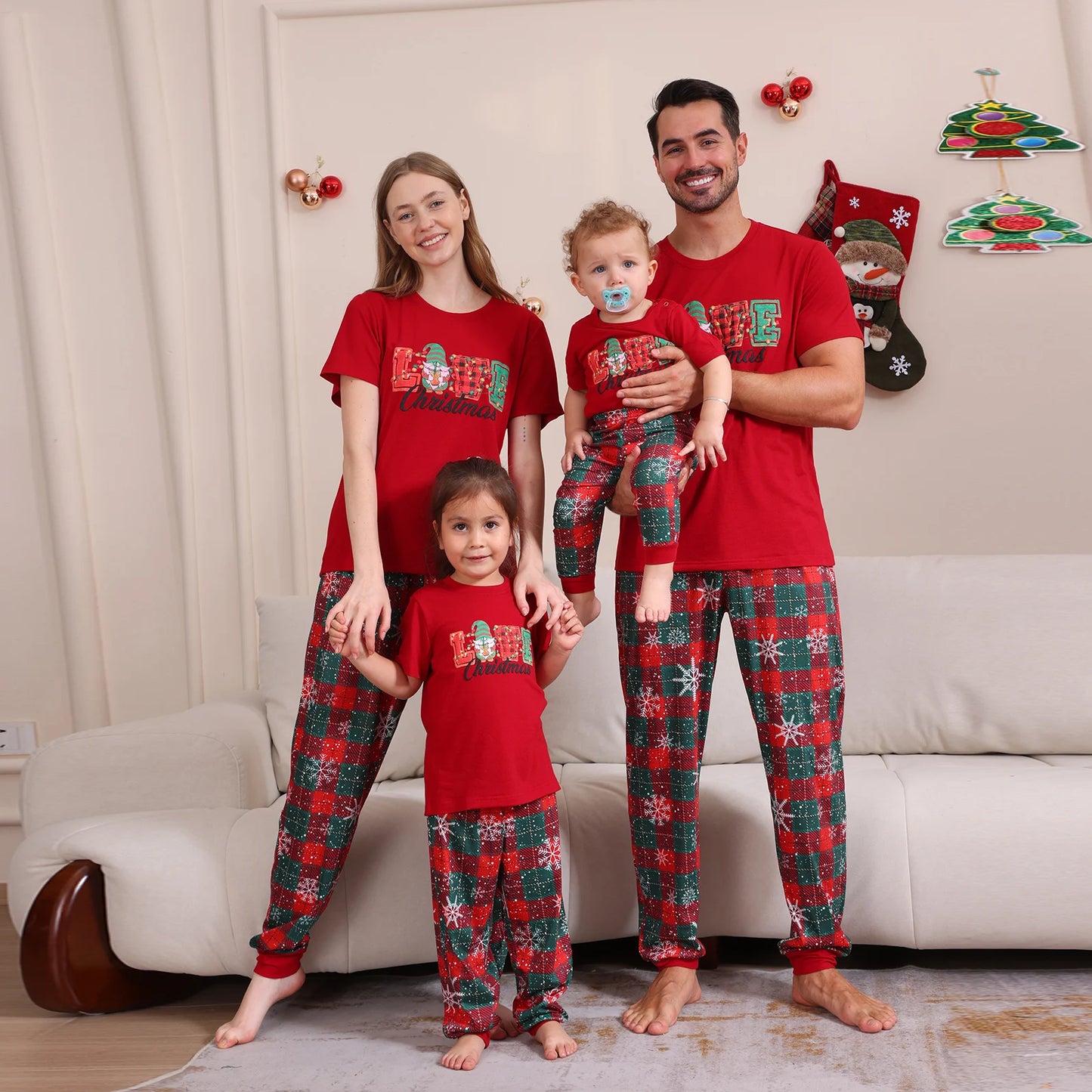 2025 Christmas Pajamas Set Short Sleeve O Neck T-Shirt+Trousers 2 Pieces Suit Family Matching Outfits Print Homewear Xmas Look