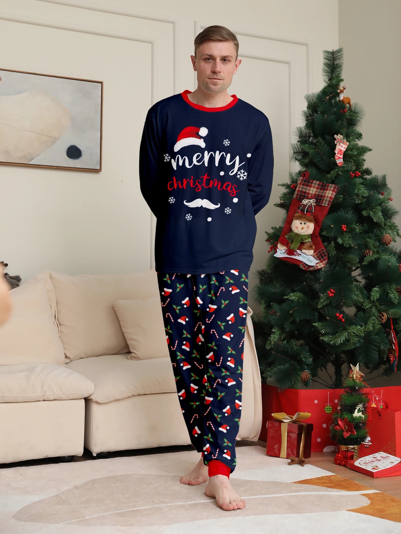 Merry Christmas Print Pajamas Set Mom Dad Kids Matching Outfits Clothing Sets Baby Romper Pjs Soft Warm Xmas Family Look Pyjamas