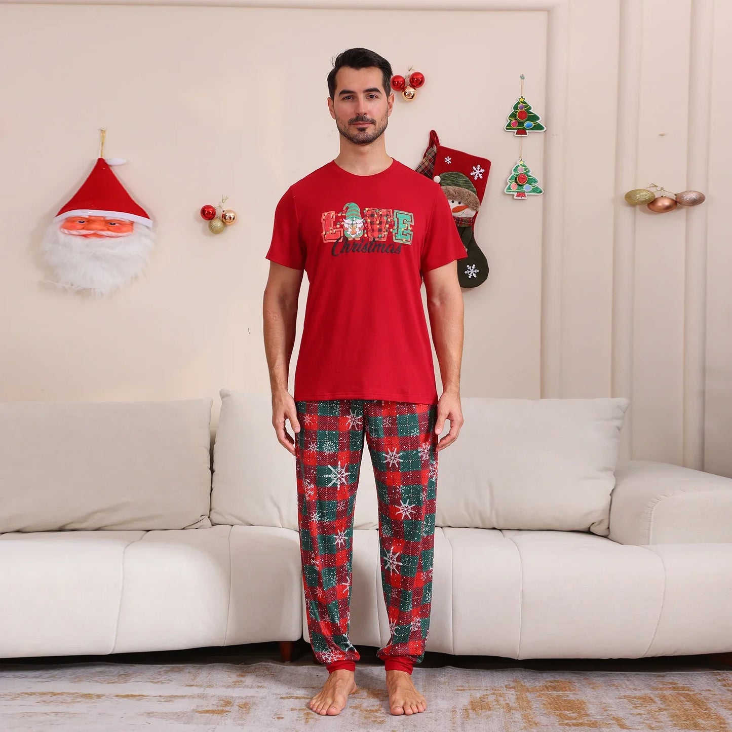2025 Christmas Pajamas Set Short Sleeve O Neck T-Shirt+Trousers 2 Pieces Suit Family Matching Outfits Print Homewear Xmas Look