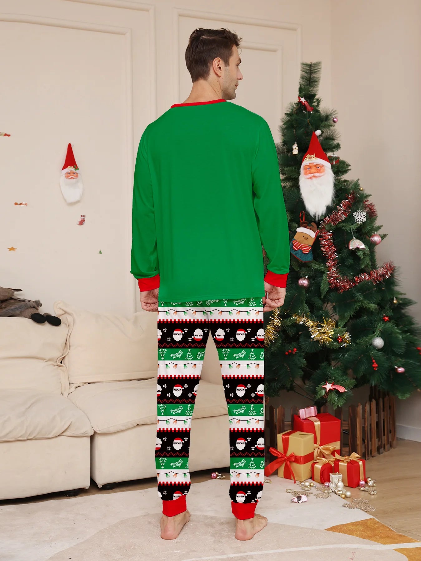 2025 Christmas Family Pajamas Set Santa Print Parent-child Matching Outfit Full Sleeve O Neck 2 Pcs Suit Sleepwear Xmas Look Pjs