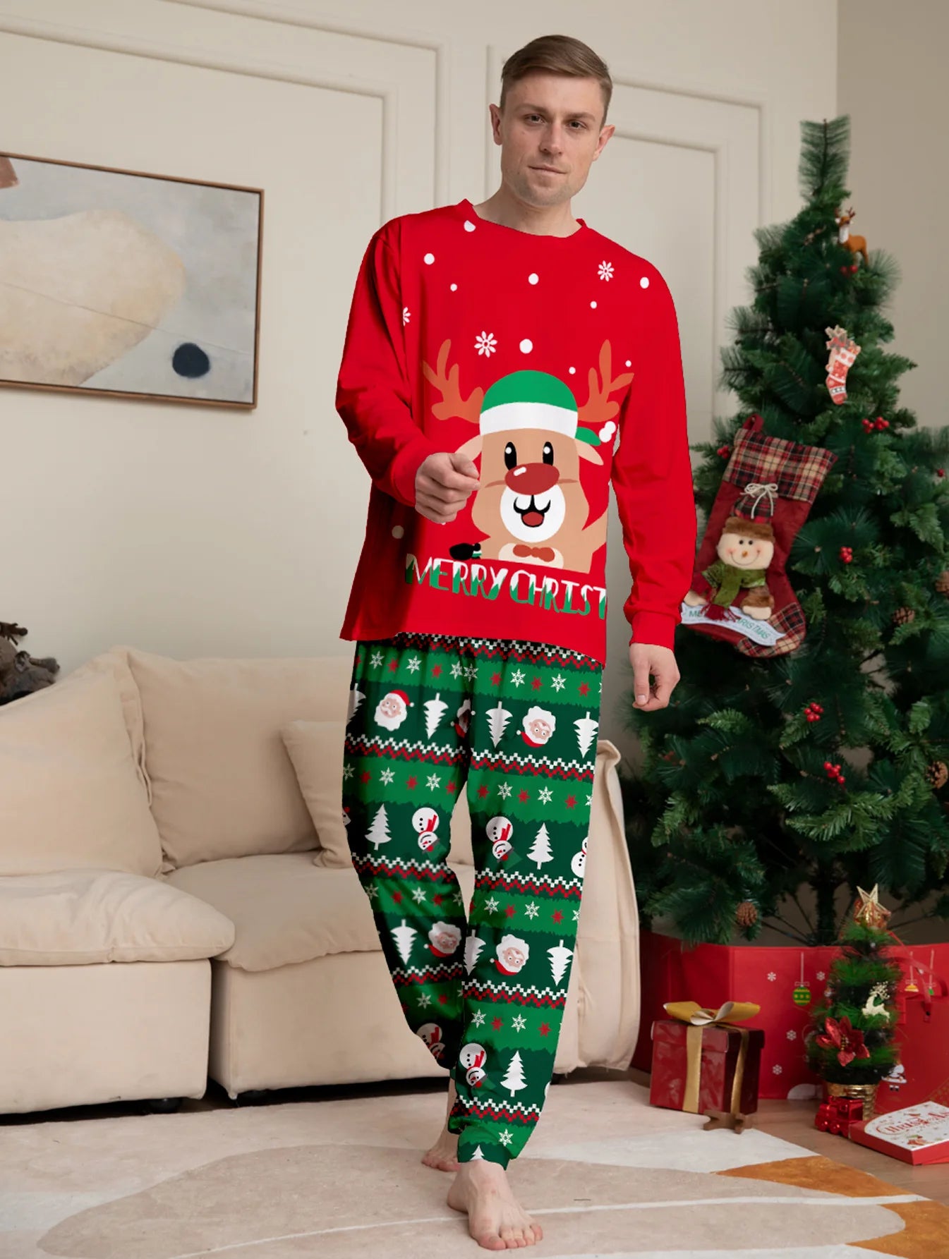 2025 Christmas Family Matching Pajamas Set Adults Kids New Year's Costumes Elk Print Full Sleeve 2 Pcs Suit Sleepwear Xmas Look