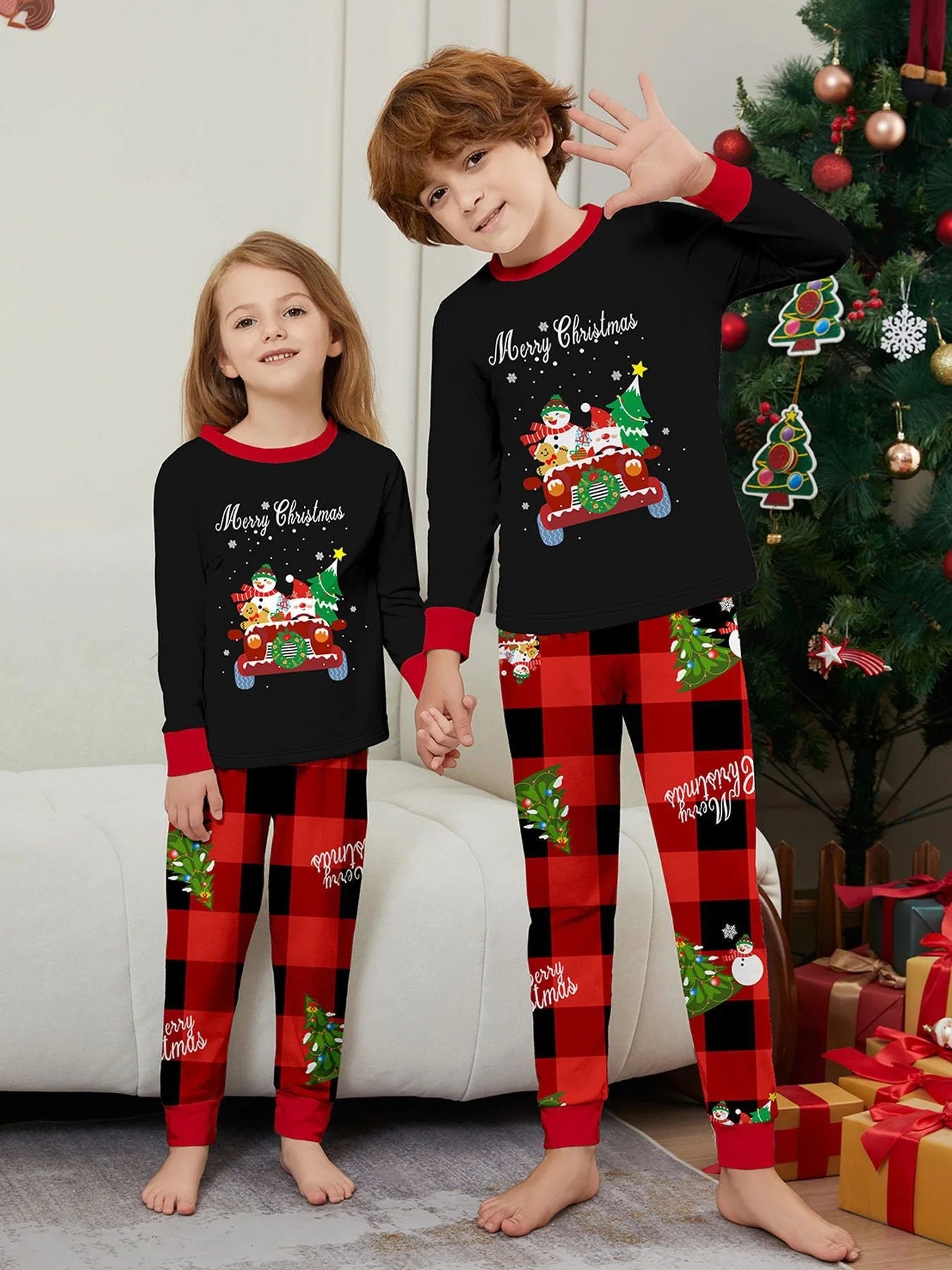 2026 New Year's Clothes Family Christmas Pajamas Set Adults Kids Matching Outfit Full Sleeve 2 Pcs Suit Baby&dog Romper Xmas Pjs