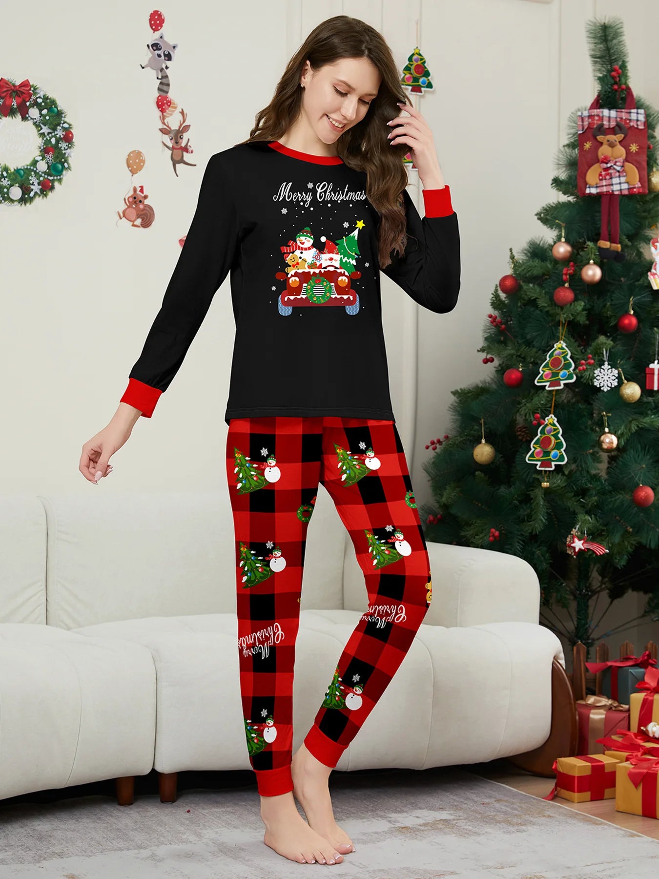 2026 New Year's Clothes Family Christmas Pajamas Set Adults Kids Matching Outfit Full Sleeve 2 Pcs Suit Baby&dog Romper Xmas Pjs