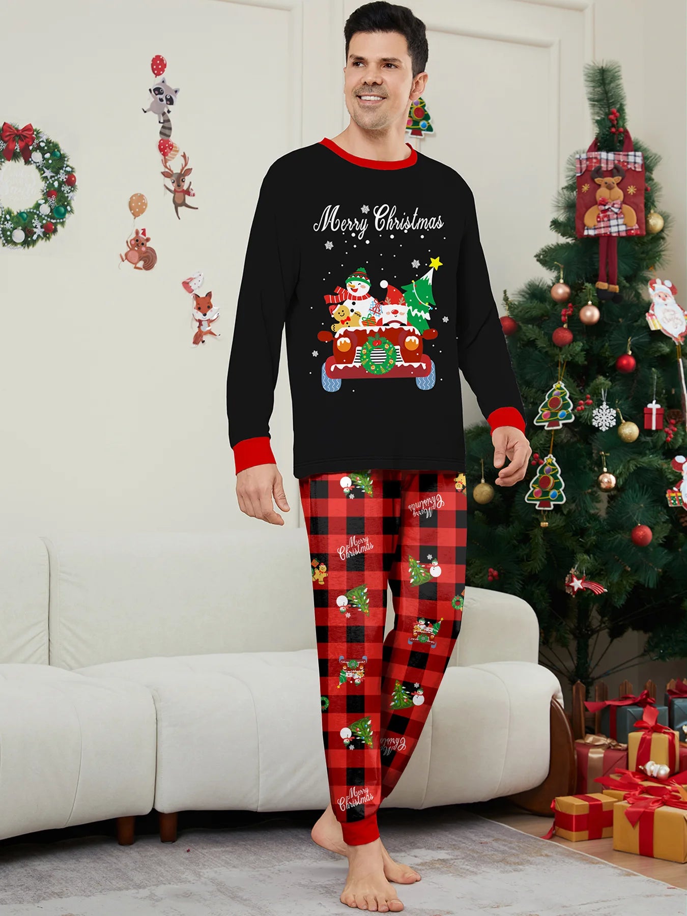 2026 New Year's Clothes Family Christmas Pajamas Set Adults Kids Matching Outfit Full Sleeve 2 Pcs Suit Baby&dog Romper Xmas Pjs