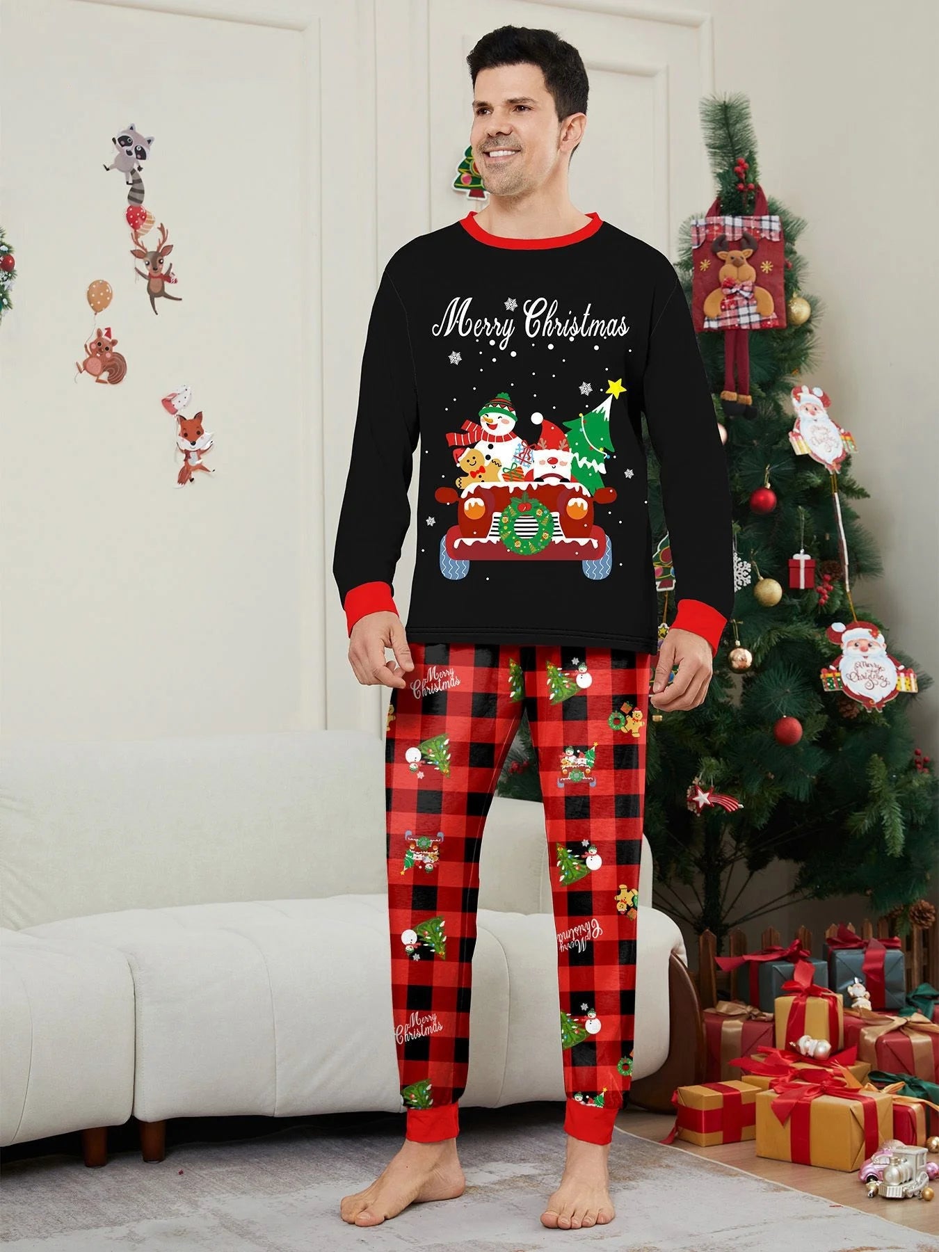 2026 New Year's Clothes Family Christmas Pajamas Set Adults Kids Matching Outfit Full Sleeve 2 Pcs Suit Baby&dog Romper Xmas Pjs