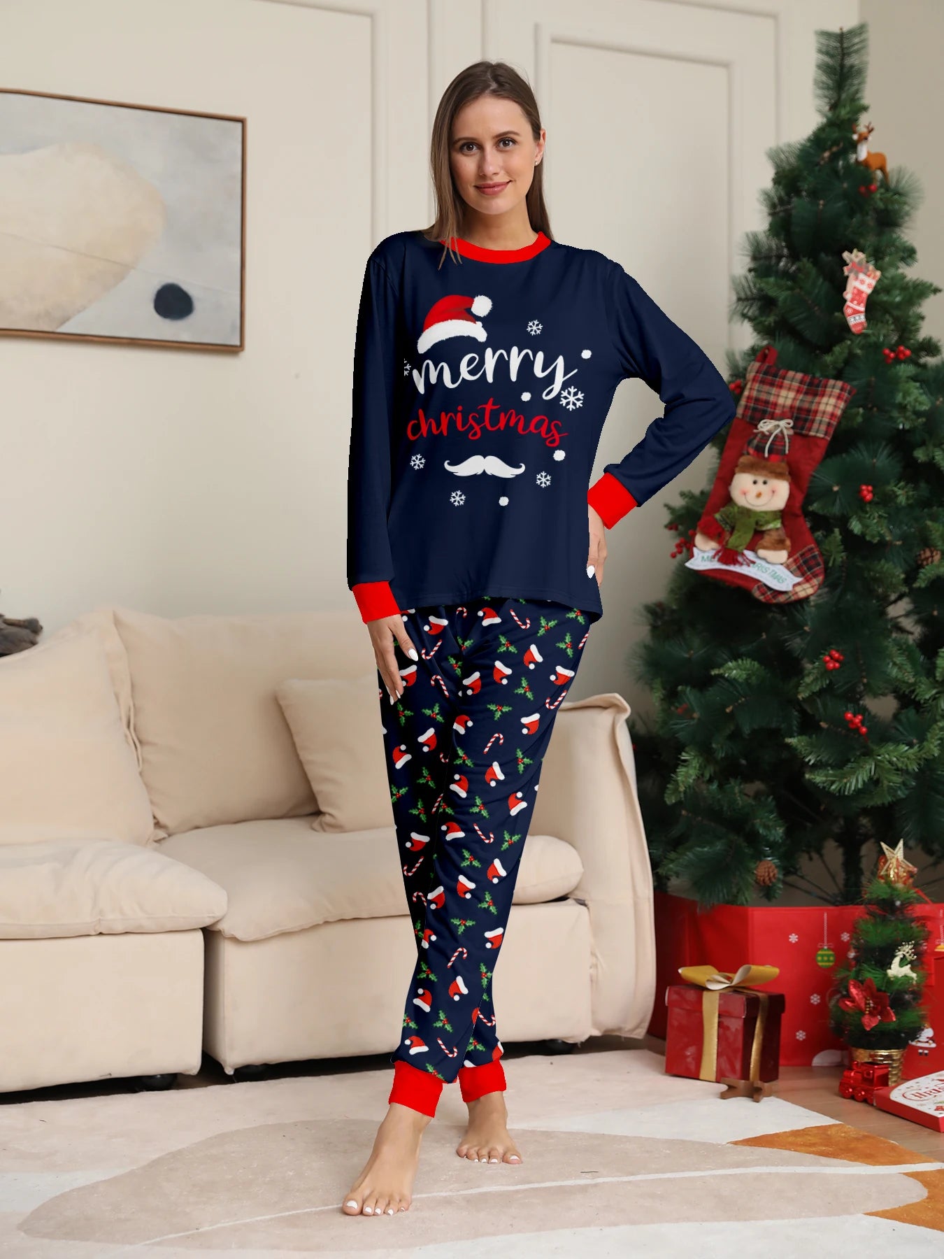 Merry Christmas Print Pajamas Set Mom Dad Kids Matching Outfits Clothing Sets Baby Romper Pjs Soft Warm Xmas Family Look Pyjamas
