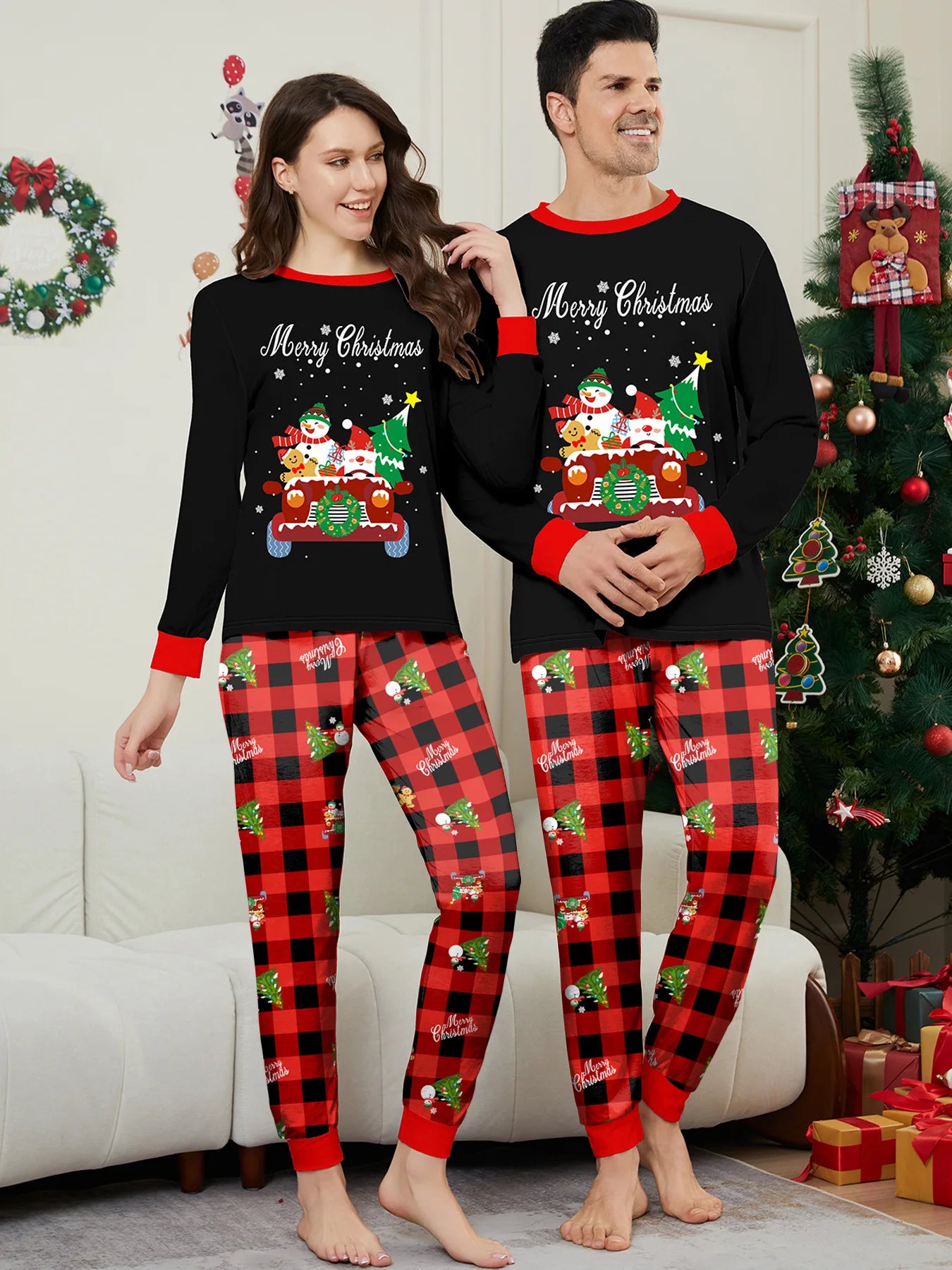 2026 New Year's Clothes Family Christmas Pajamas Set Adults Kids Matching Outfit Full Sleeve 2 Pcs Suit Baby&dog Romper Xmas Pjs