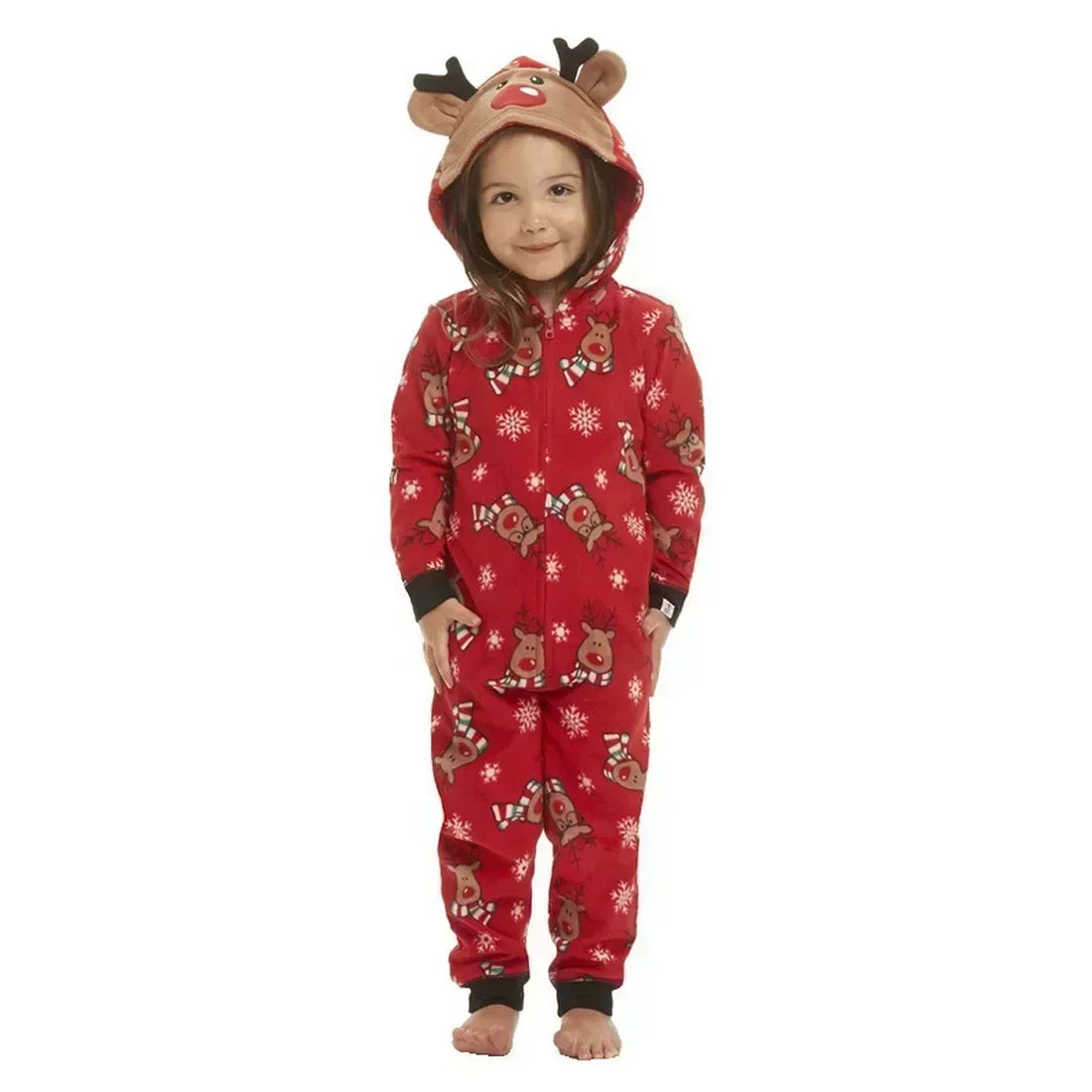 Christmas Matching Outfits for Family Elk Ear Hooded One-Piece Jumpsuit Romper Adults Kids Onesie Pajamas Xmas Look Wear Pyjamas