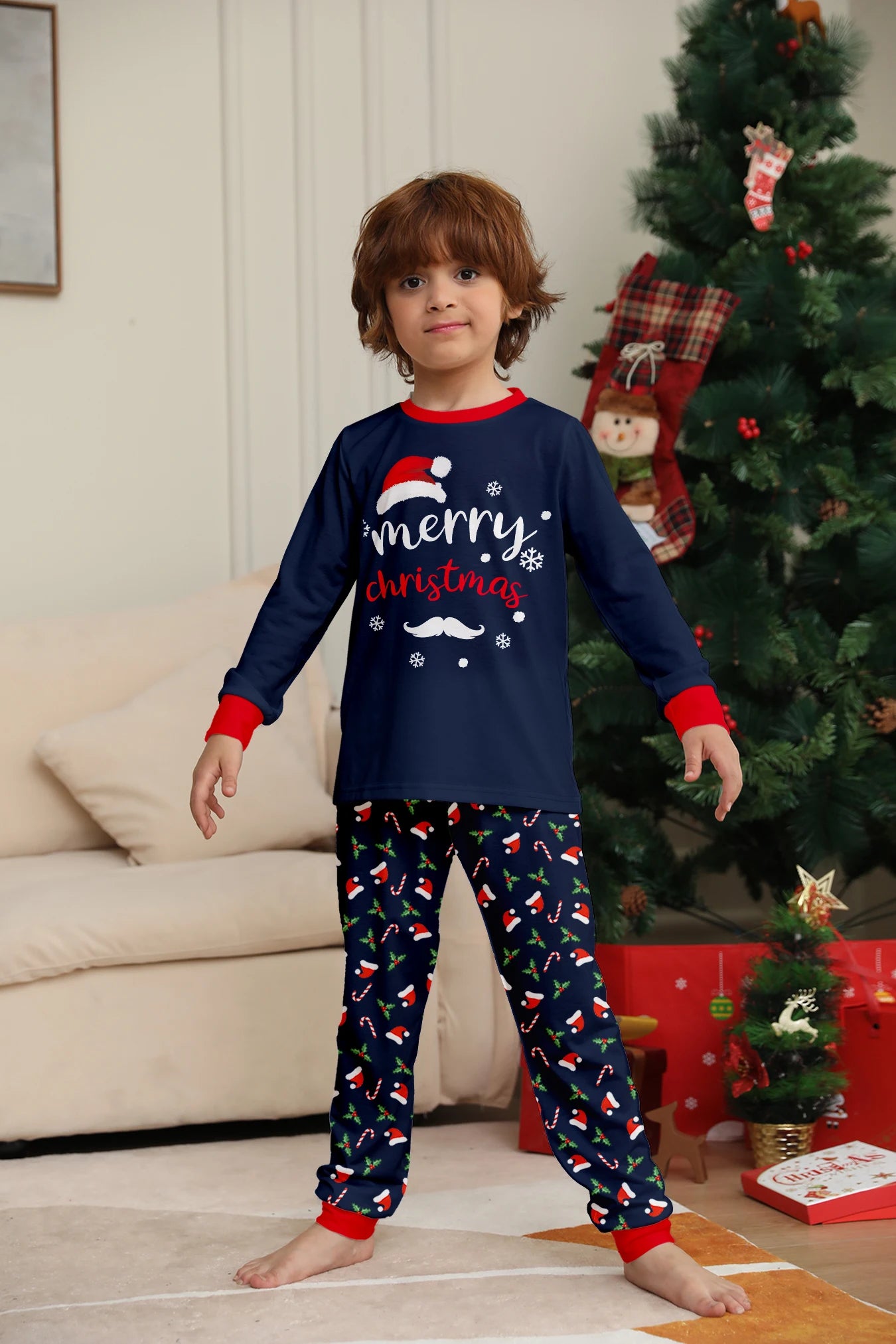 Merry Christmas Print Pajamas Set Mom Dad Kids Matching Outfits Clothing Sets Baby Romper Pjs Soft Warm Xmas Family Look Pyjamas