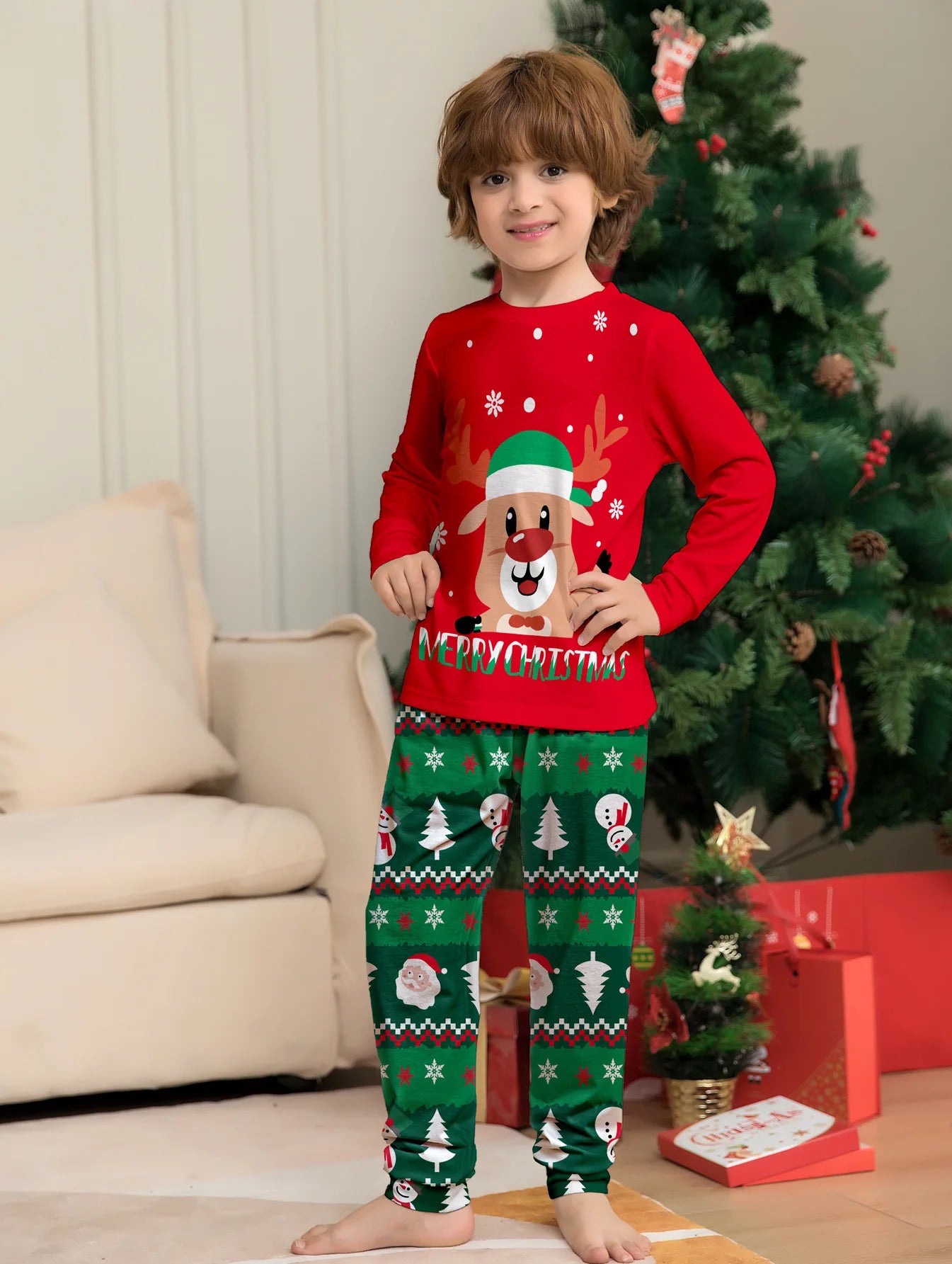 2025 Christmas Family Matching Pajamas Set Adults Kids New Year's Costumes Elk Print Full Sleeve 2 Pcs Suit Sleepwear Xmas Look