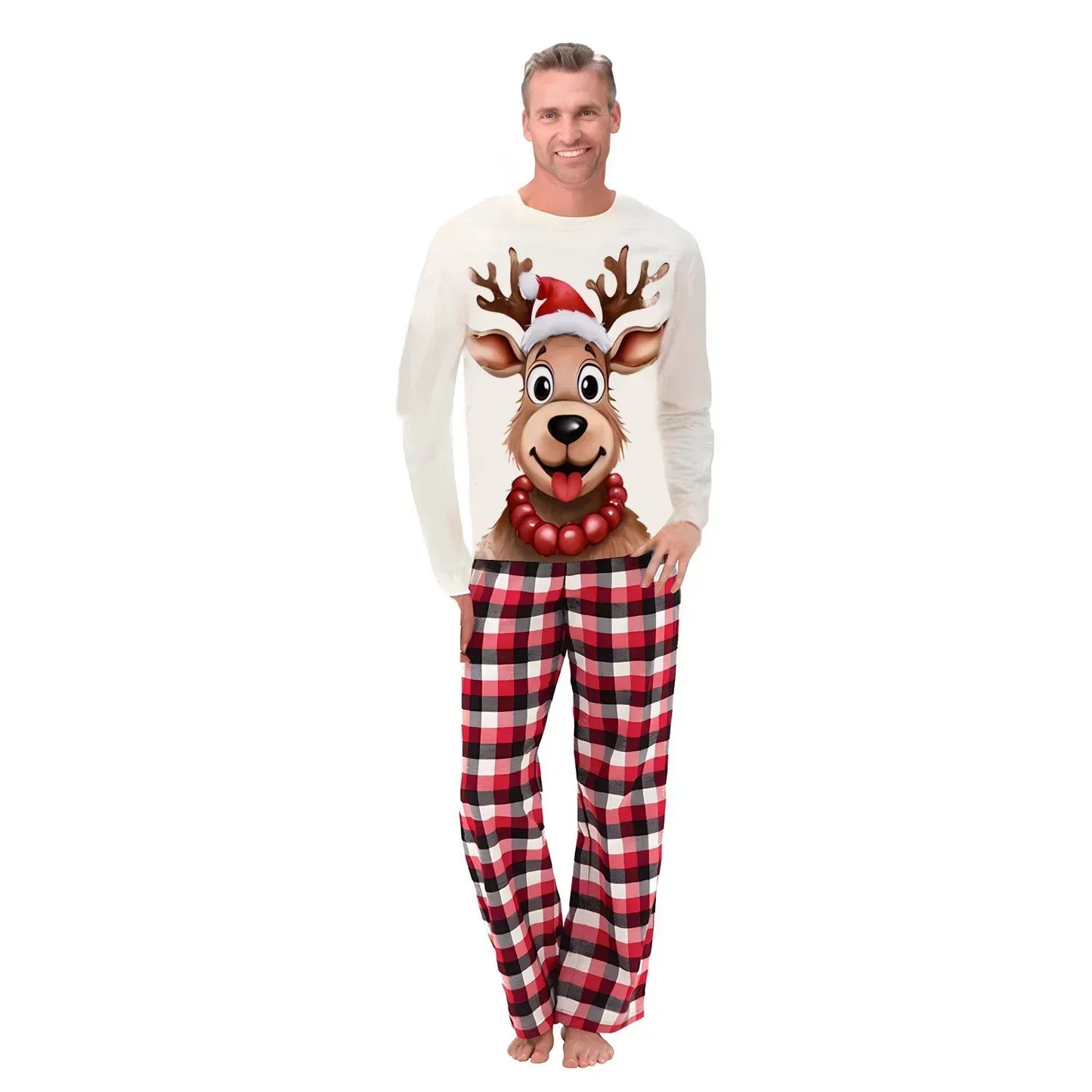 Christmas Look Elk Print Pajamas Set Adults Kids Matching Clothes Cute Soft 2 Pcs Suit