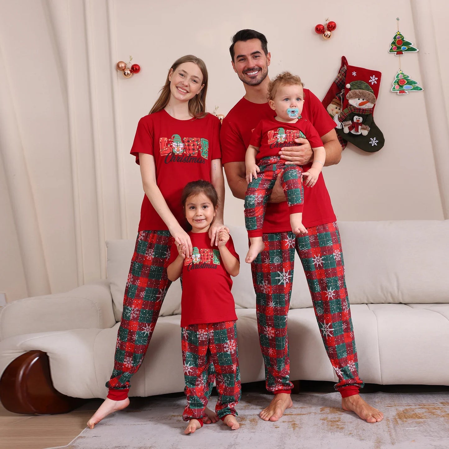 2025 Christmas Pajamas Set Short Sleeve O Neck T-Shirt+Trousers 2 Pieces Suit Family Matching Outfits Print Homewear Xmas Look