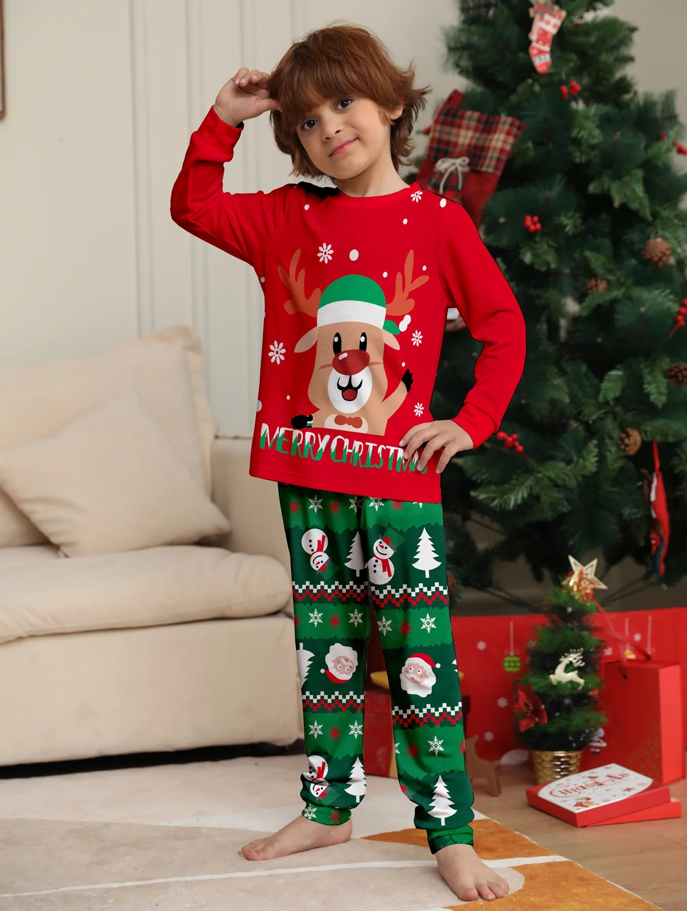 2025 Christmas Family Matching Pajamas Set Adults Kids New Year's Costumes Elk Print Full Sleeve 2 Pcs Suit Sleepwear Xmas Look