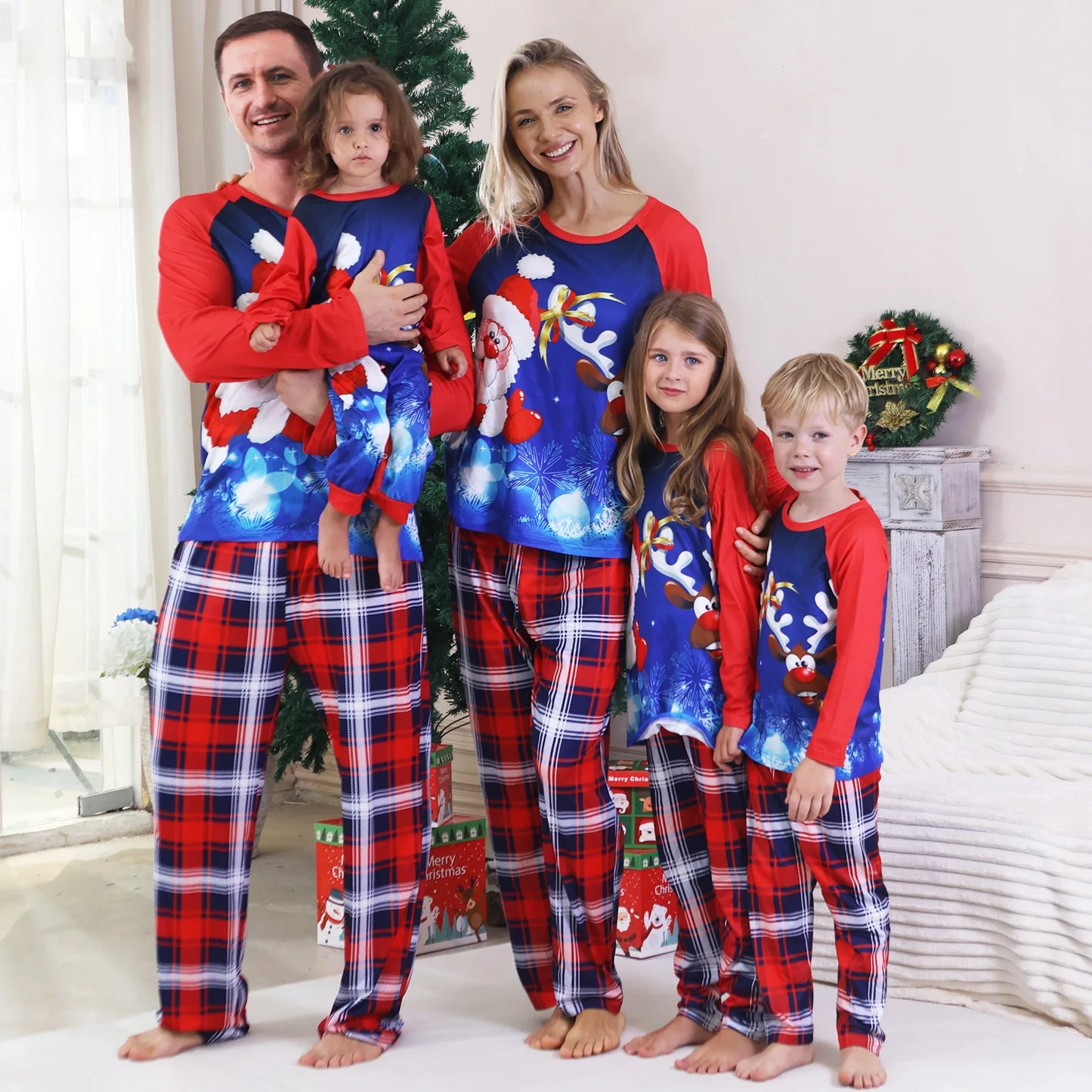 Family Christmas Pajamas Set Santa Elk Print Mother Father Kids Matching Outfits 2 Pieces Suit Sleepwear Baby Romper Xmas Look