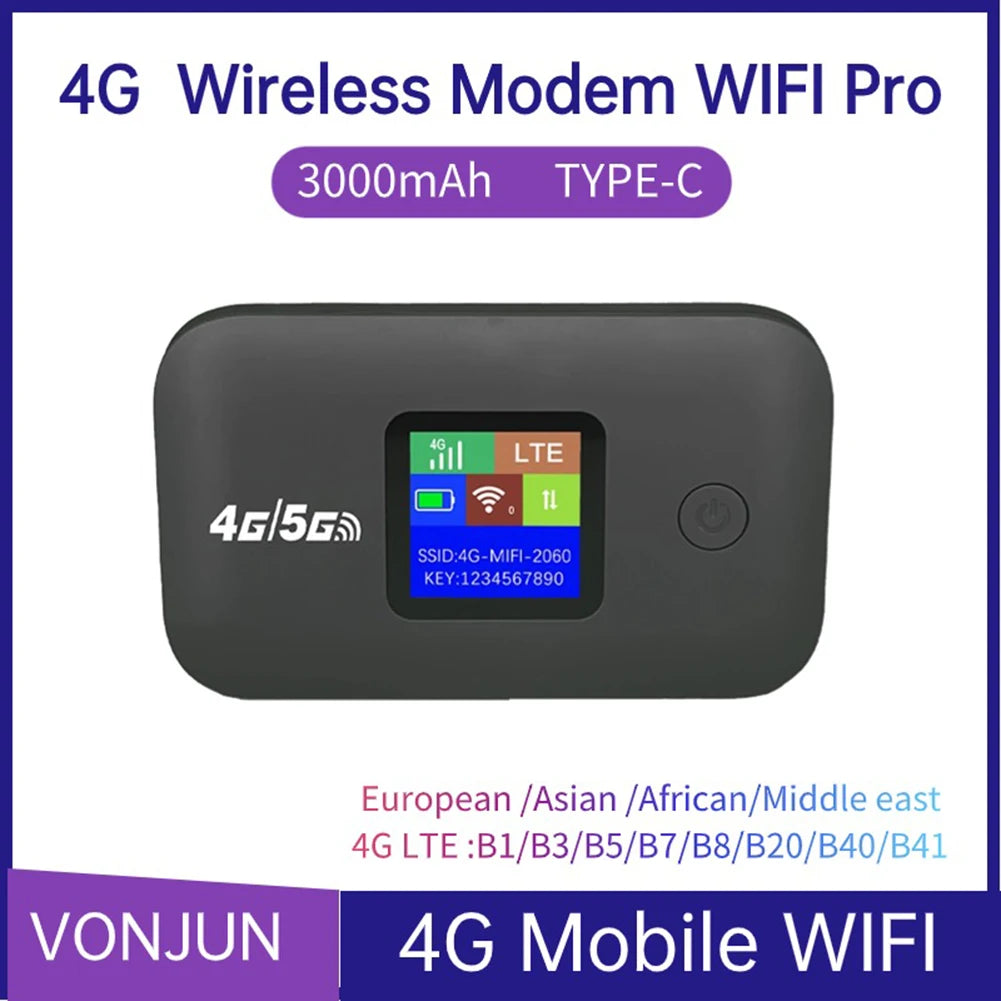 Mobile WIFI Router 150Mbps 4G LTE Wireless Router 3000mA Portable Pocket MiFi Modem Mobile Wifi Hotspot with Sim Card Slot