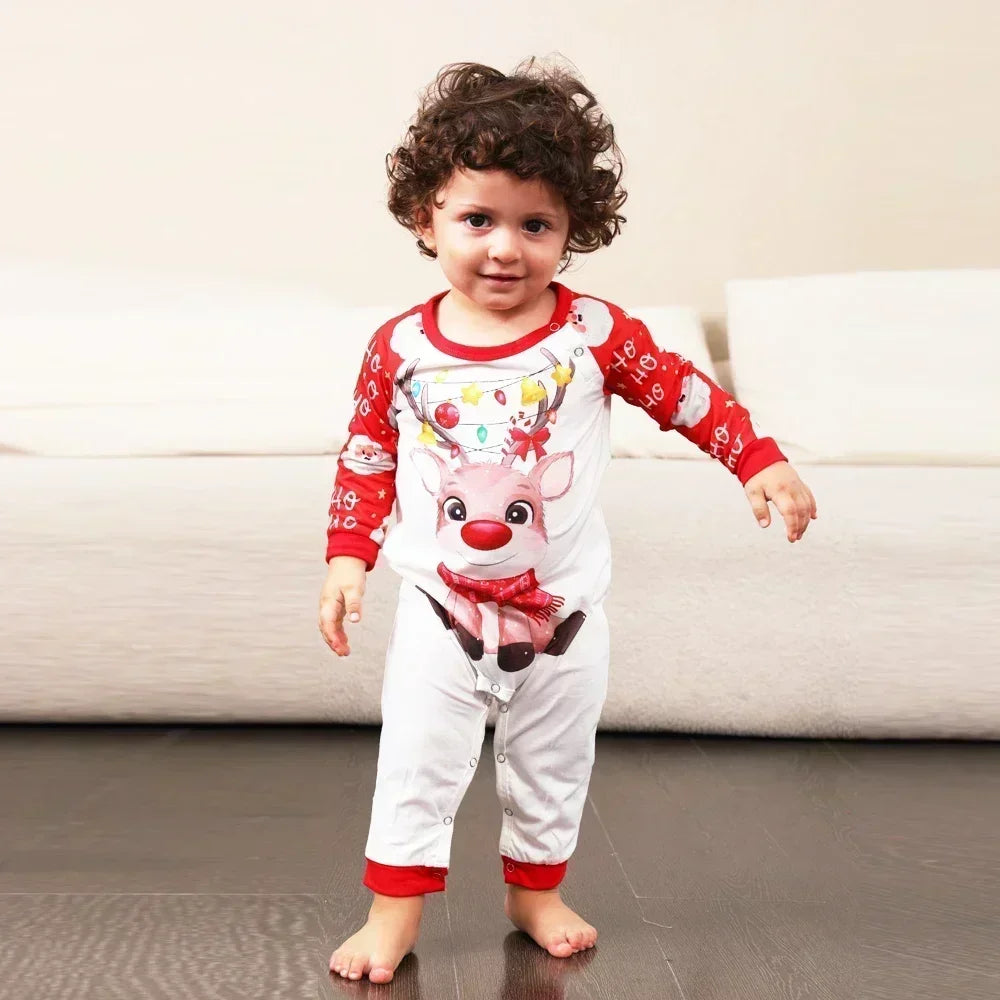 New Family Christmas Pyjamas Cartoon Elk Print Adults Kids Matching Clothing Set Full Sleeve 2 Pieces Suit Xmas Sleepwear