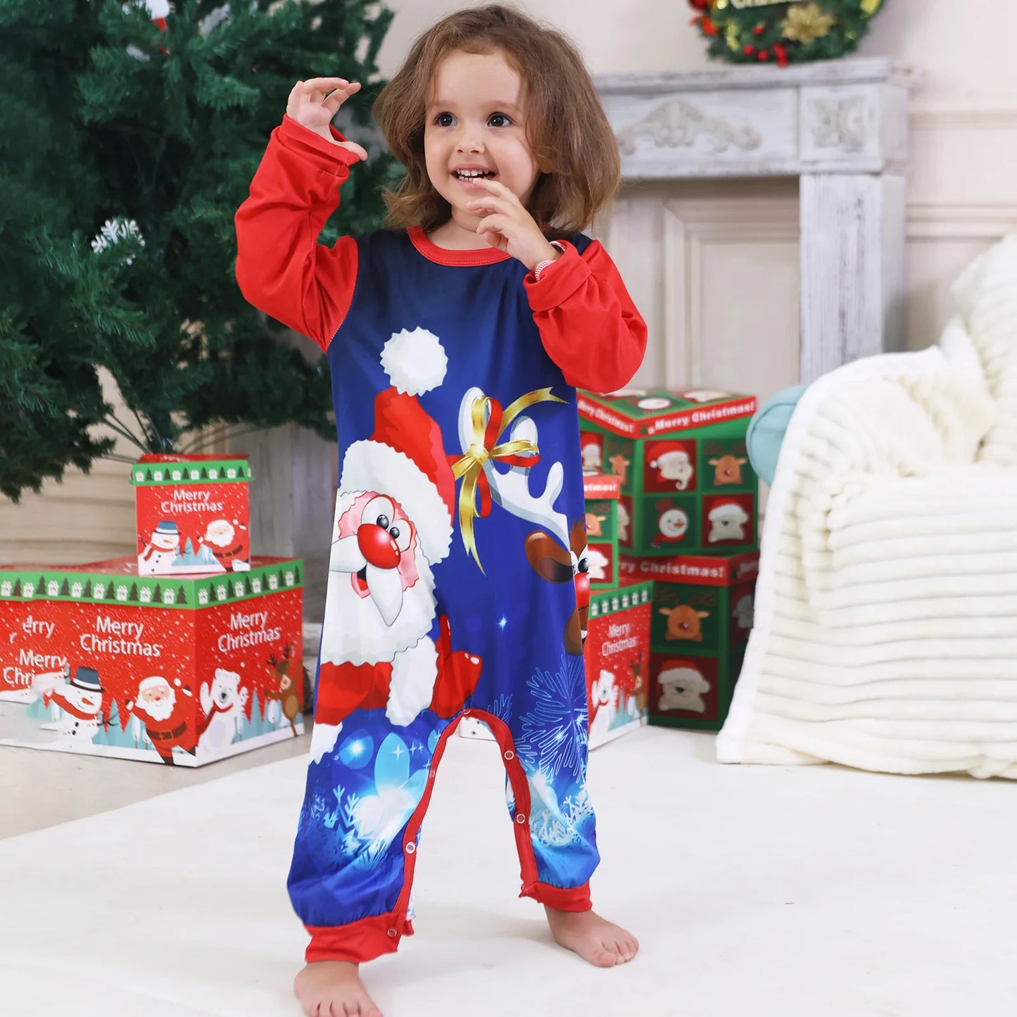 Family Christmas Pajamas Set Santa Elk Print Mother Father Kids Matching Outfits 2 Pieces Suit Sleepwear Baby Romper Xmas Look