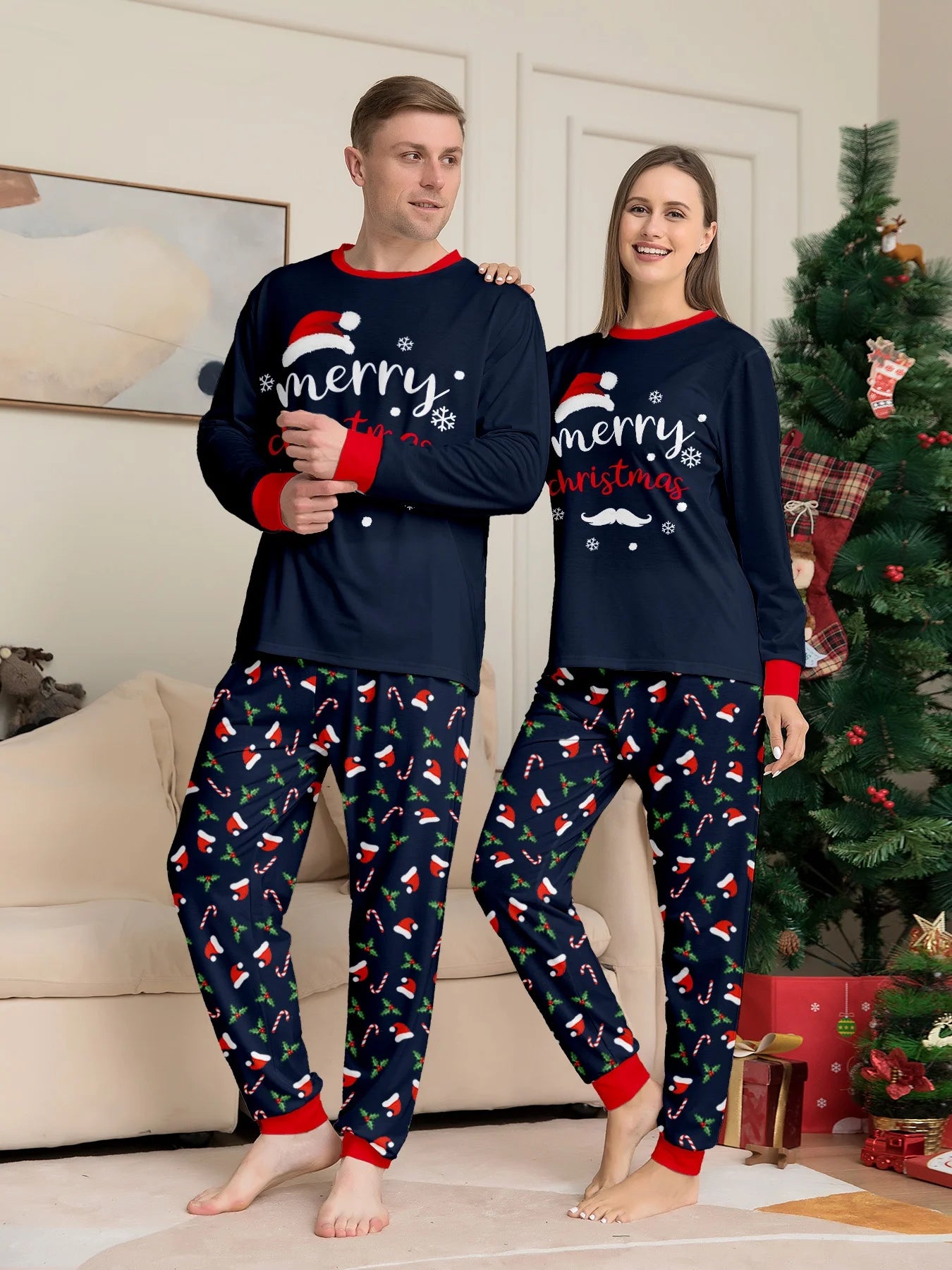 Merry Christmas Print Pajamas Set Mom Dad Kids Matching Outfits Clothing Sets Baby Romper Pjs Soft Warm Xmas Family Look Pyjamas