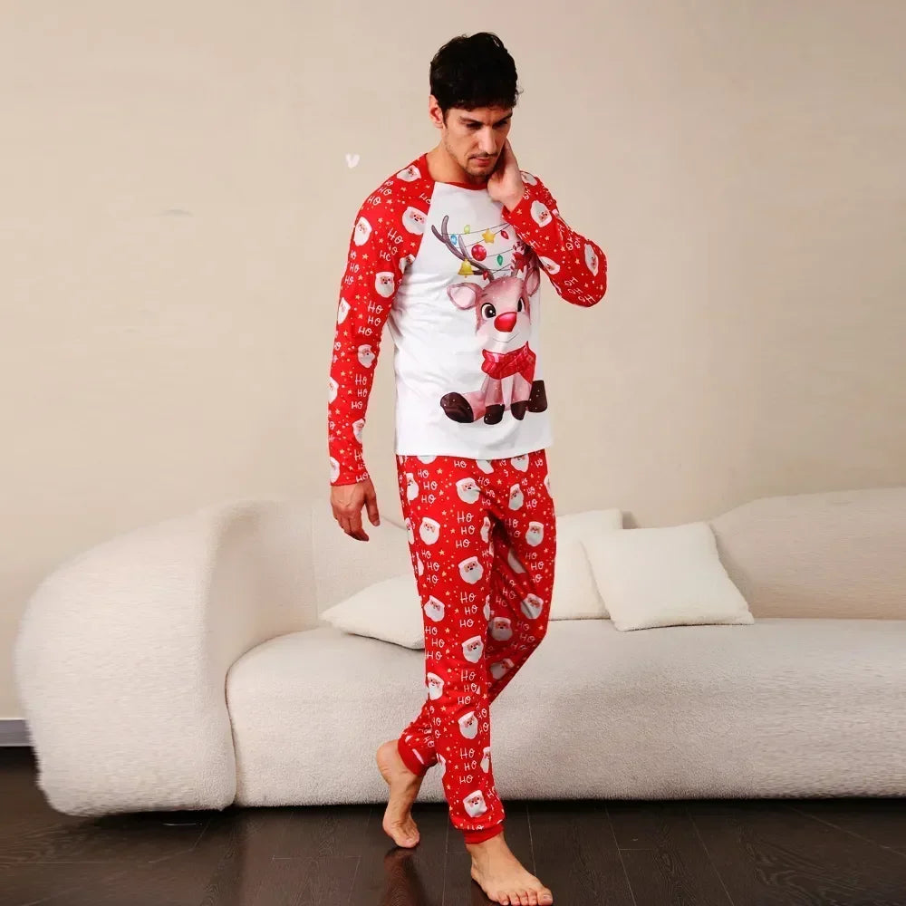 New Family Christmas Pyjamas Cartoon Elk Print Adults Kids Matching Clothing Set Full Sleeve 2 Pieces Suit Xmas Sleepwear