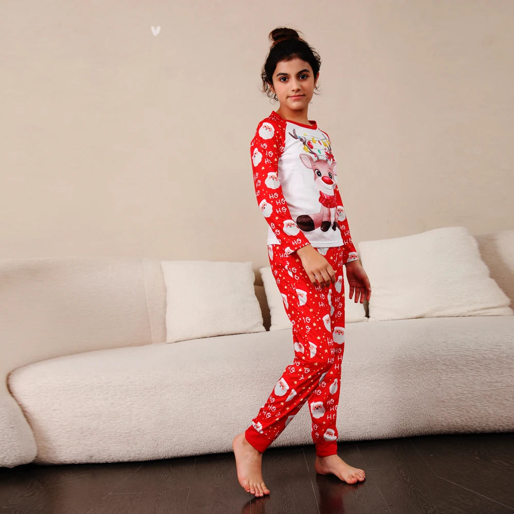 New Family Christmas Pyjamas Cartoon Elk Print Adults Kids Matching Clothing Set Full Sleeve 2 Pieces Suit Xmas Sleepwear