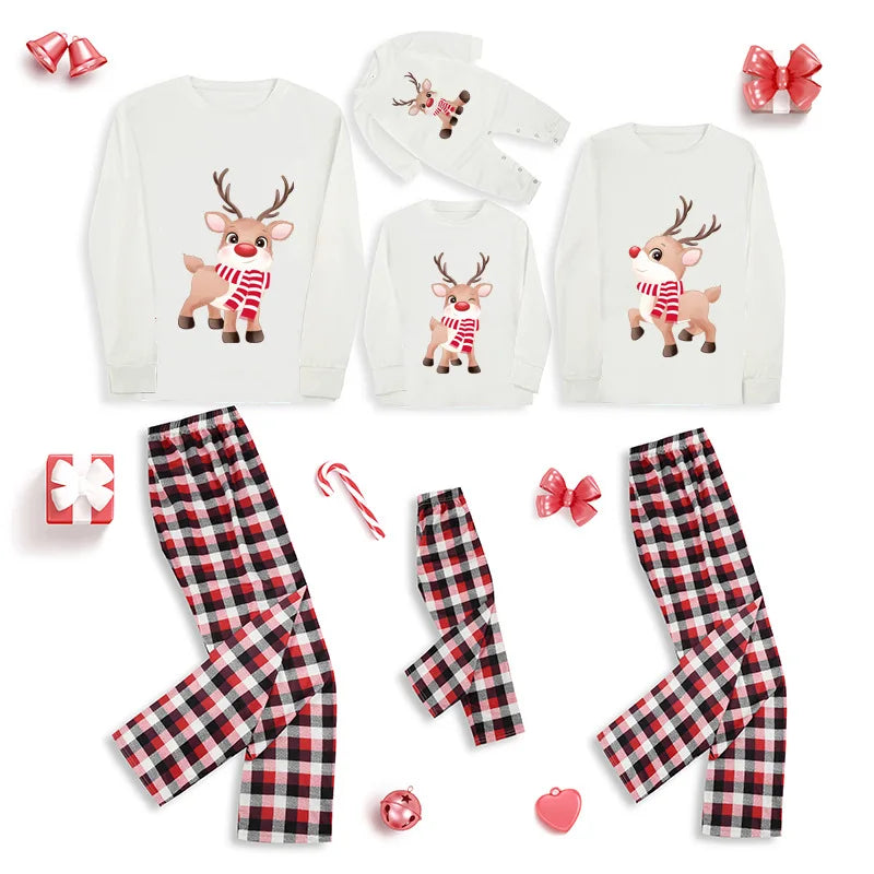 2025 New Elk Print Christmas Pajamas Mother Father Kids Matching Clothing Set Soft Loose Sleepwear Cute Xmas Family Look Pyjamas