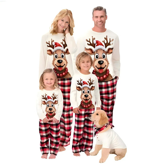 Christmas Look Elk Print Pajamas Set Adults Kids Matching Clothes Cute Soft 2 Pcs Suit
