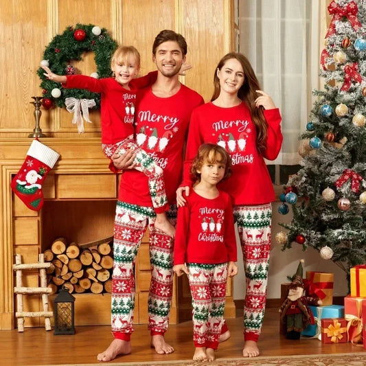 2025 Family Matching Pajamas Cartoon Print Adults Kids Christmas Clothing Set.
