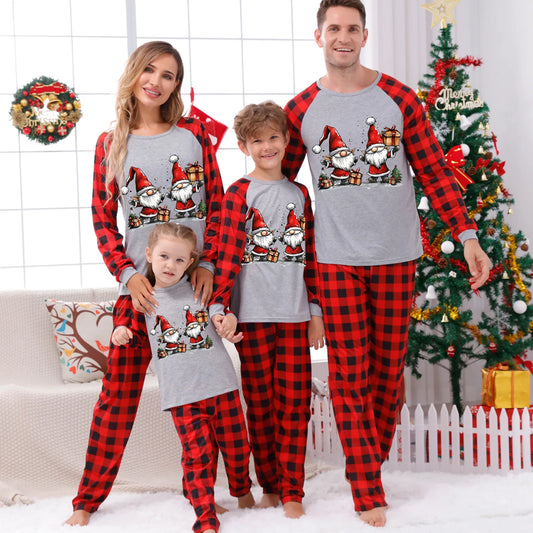 2025 New Santa Claus Print Christmas Matching Pajamas Set for Family Full Sleeve Two Pieces Suit Baby Romper Xmas Look Pyjamas