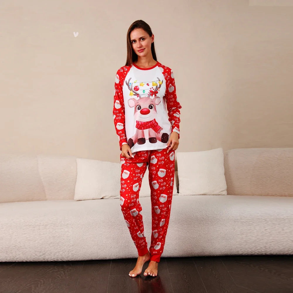 New Family Christmas Pyjamas Cartoon Elk Print Adults Kids Matching Clothing Set Full Sleeve 2 Pieces Suit Xmas Sleepwear