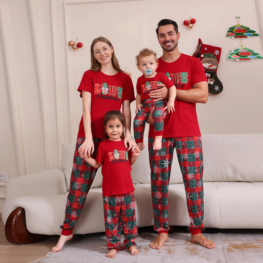 2025 Christmas Pajamas Set Short Sleeve O Neck T-Shirt+Trousers 2 Pieces Suit Family Matching Outfits Print Homewear Xmas Look