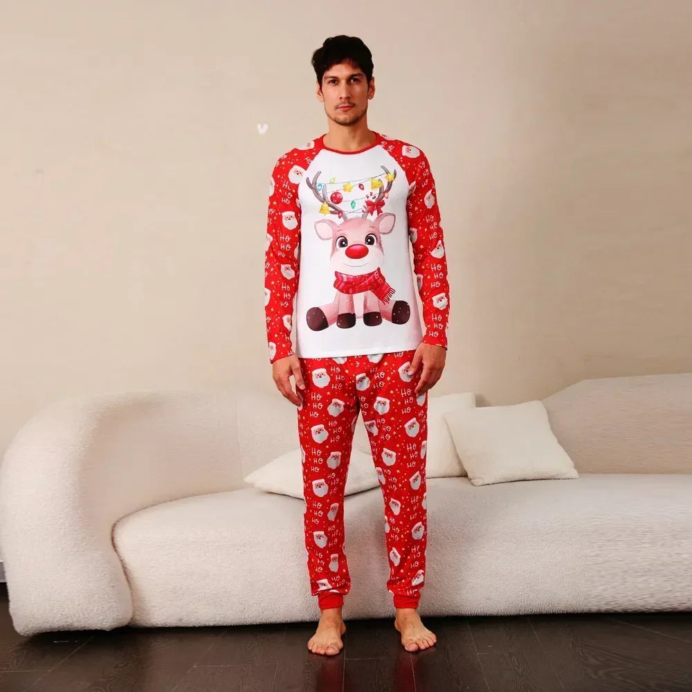 New Family Christmas Pyjamas Cartoon Elk Print Adults Kids Matching Clothing Set Full Sleeve 2 Pieces Suit Xmas Sleepwear
