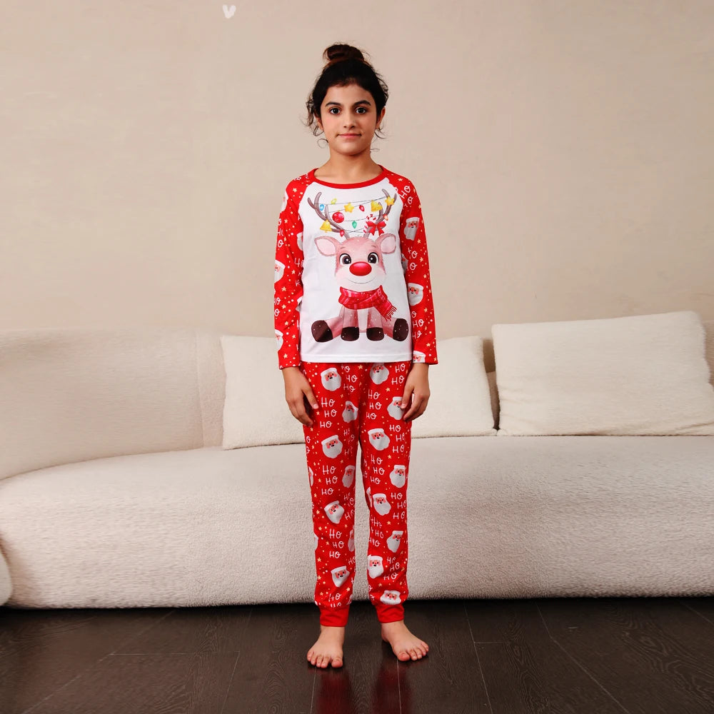 New Family Christmas Pyjamas Cartoon Elk Print Adults Kids Matching Clothing Set Full Sleeve 2 Pieces Suit Xmas Sleepwear