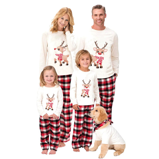 2025 New Elk Print Christmas Pajamas Mother Father Kids Matching Clothing Set Soft Loose Sleepwear Cute Xmas Family Look Pyjamas