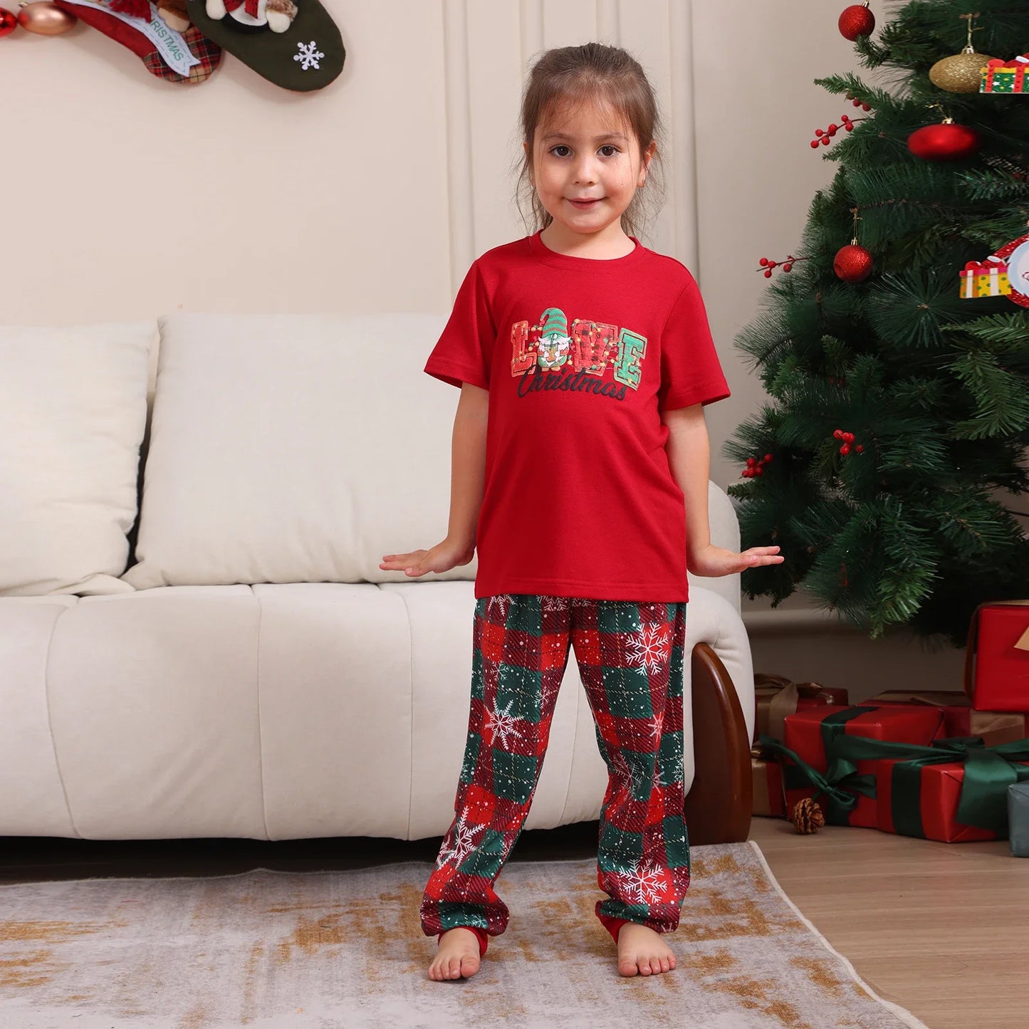 2025 Christmas Pajamas Set Short Sleeve O Neck T-Shirt+Trousers 2 Pieces Suit Family Matching Outfits Print Homewear Xmas Look