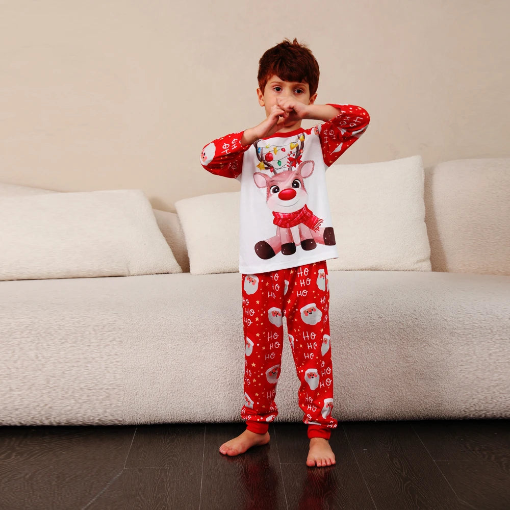 New Family Christmas Pyjamas Cartoon Elk Print Adults Kids Matching Clothing Set Full Sleeve 2 Pieces Suit Xmas Sleepwear