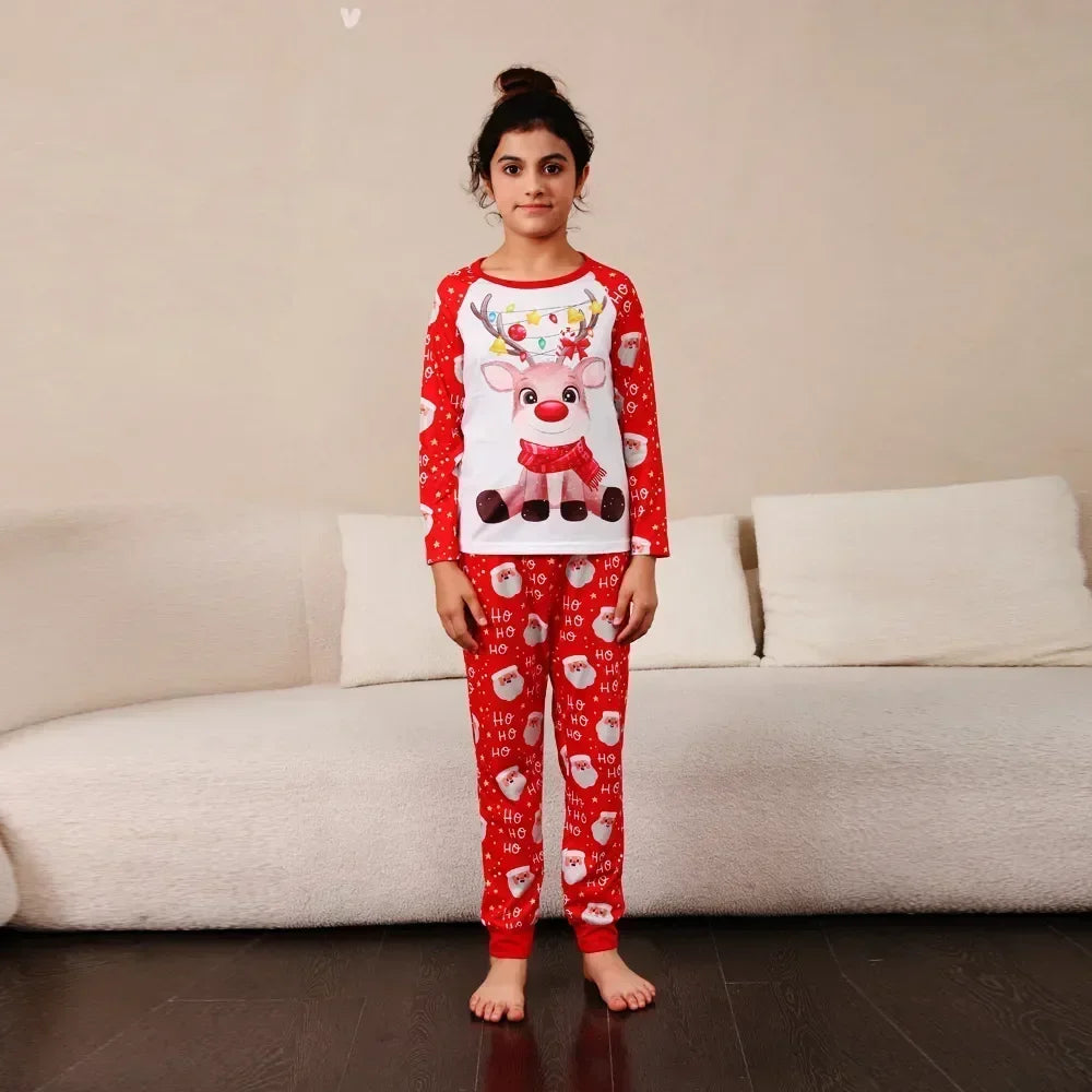 New Family Christmas Pyjamas Cartoon Elk Print Adults Kids Matching Clothing Set Full Sleeve 2 Pieces Suit Xmas Sleepwear