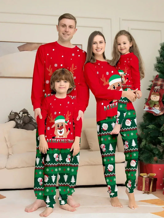 2025 Christmas Family Matching Pajamas Set Adults Kids New Year's Costumes Elk Print Full Sleeve 2 Pcs Suit Sleepwear Xmas Look