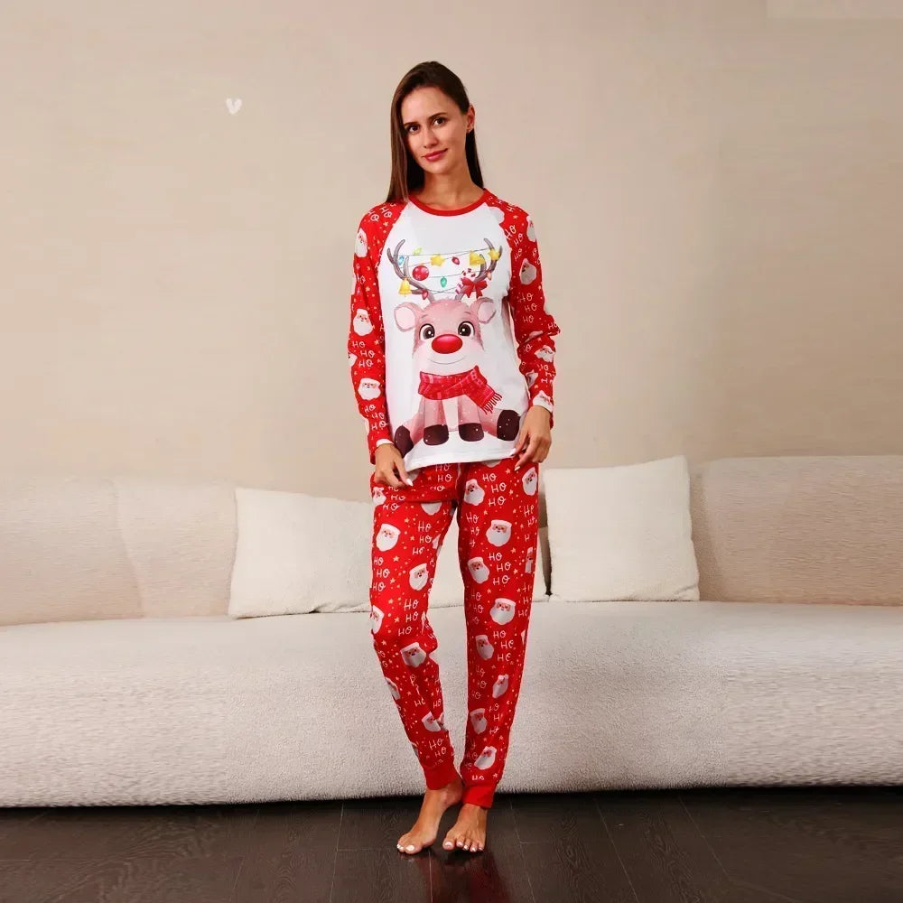 New Family Christmas Pyjamas Cartoon Elk Print Adults Kids Matching Clothing Set Full Sleeve 2 Pieces Suit Xmas Sleepwear