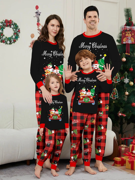 2026 New Year's Clothes Family Christmas Pajamas Set Adults Kids Matching Outfit Full Sleeve 2 Pcs Suit Baby&dog Romper Xmas Pjs